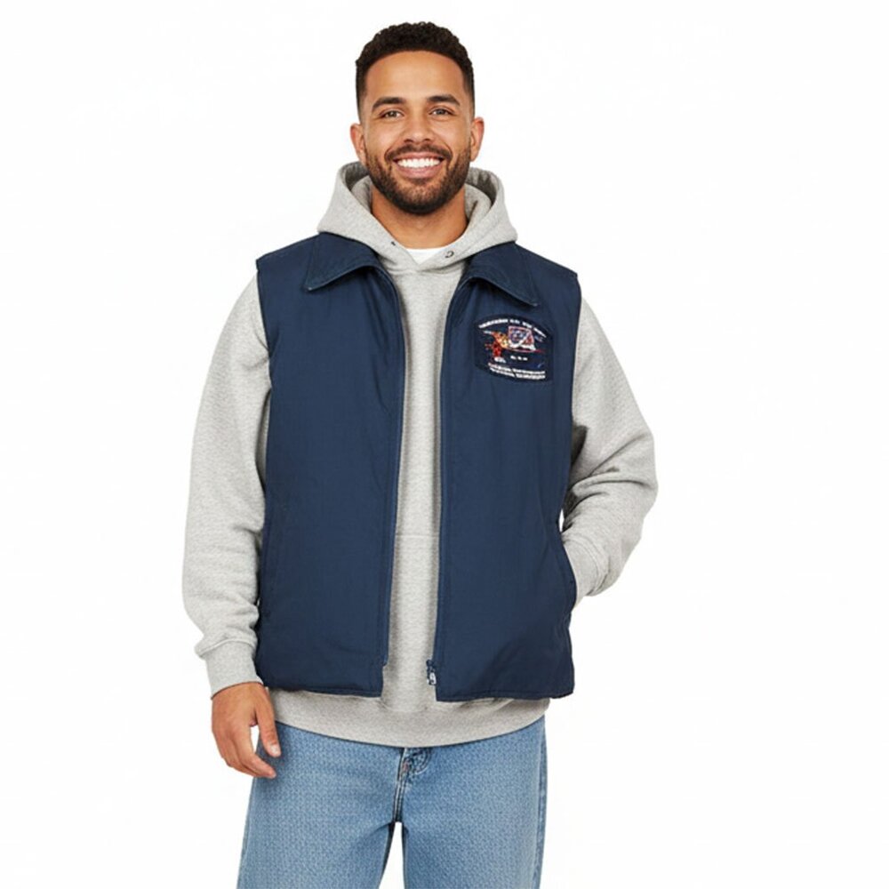 Vintage Hammill Navy Blue Full Zip Workwear Vest Made in Canada Embroidery Patch